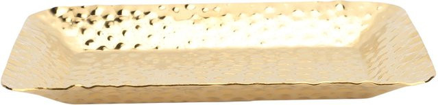 Serviertablett CosyHome Rechteck aus Edelstahl in Gold und Beige mit gehämmertem Design - Bild 1