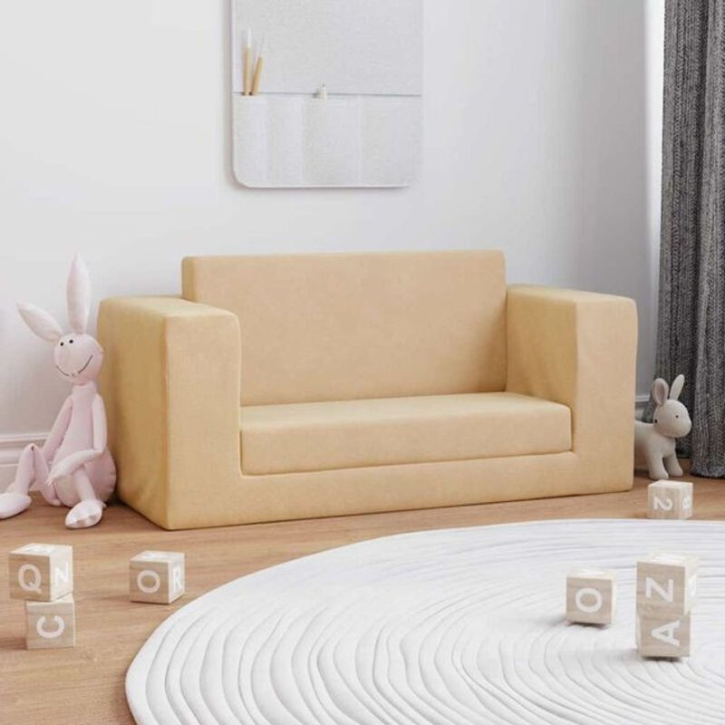 Vidaxl Kinder-Schlafsofa 2-Sitzer aus weichem Plüsch in Beige und Weiß - Bild 1