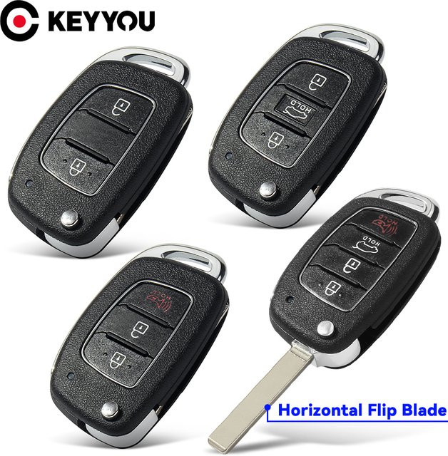 KEYYOU Horizontales Klapp-Autoschlüsselgehäuse für Hyundai Solaris Creta Ix25 Kona Tucson Sonata I40 Elantra Ix35 I20 Ix45 in Schwarz - Bild 1