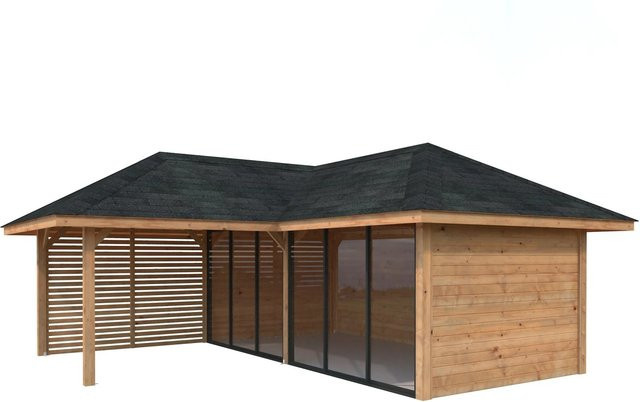 PALMAKO Pavillon Bianca Set 213 Slide in Braun mit Alu-Schiebetüren und PZ-Schloss, B/H/T: 588 x 319 x 588 cm - Bild 2
