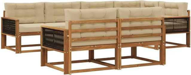 vidaXL Outdoor-Sofagarnitur in L-Form aus Akazienholz mit Kissen in Beige und Natur - Bild 1