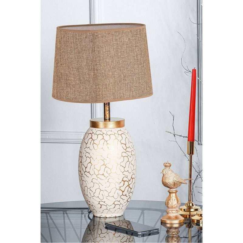 Opviq Tischleuchte aus Keramik in Beige und Gold, E27, B/T/H: 30 x 30 x 55 cm - Bild 2