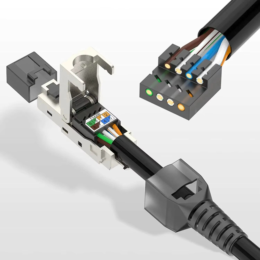 ZOERAX RJ45 Werkzeugloser Abschlussstecker für Ethernet LAN Kabel, wiederverwendbar und abgeschirmt, Farbe: Blau - Bild 4