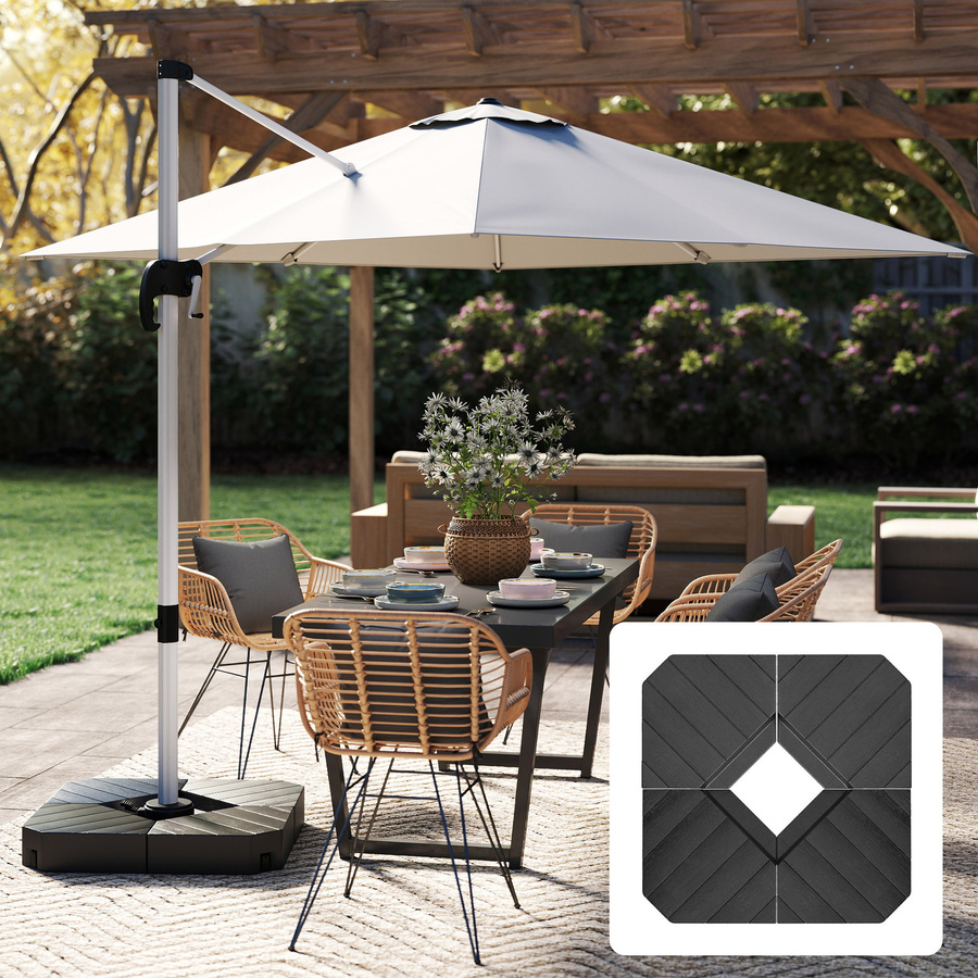 Outsunny Sonnenschirmständer 4-teilig in Holzoptik Schwarz, Schirmgewicht für Ampelschirme aus HDPE, befüllbar mit Sand oder Wasser bis 20 kg oder 15 kg - Bild 2