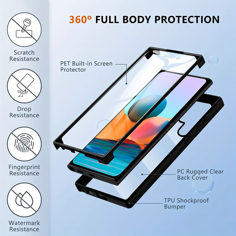 360-Grad Dual-Layer Displayschutzfolie in Schwarz für Samsung Galaxy S25 S24 S23 S22 S21 FE Ultra A56 A55 A54 A53 5G aus PC und TPU - Bild 2