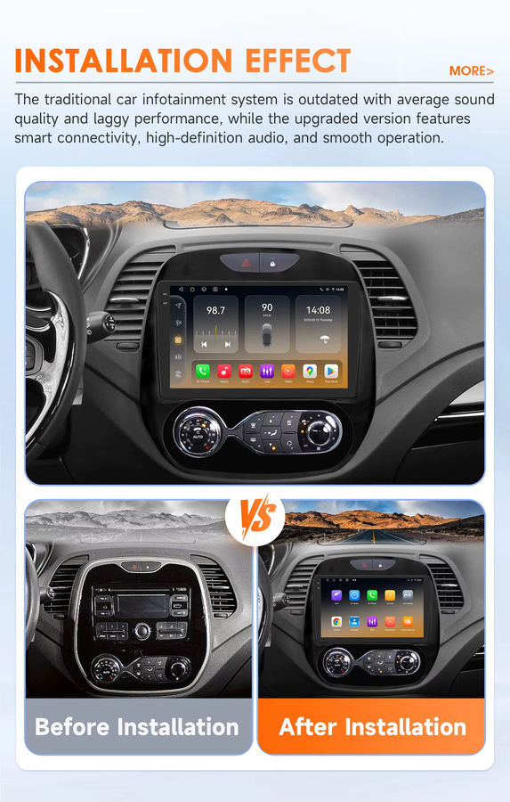 Hizpo 2Din Android 14 Autoradio für Renault Captur 2016–2019 mit GPS, 4G und Carplay in Schwarz mit Qualcomm Snapdragon 6115 Prozessor - Bild 2