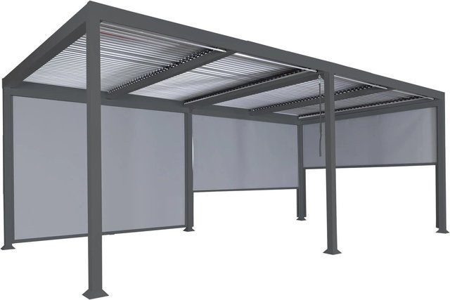 BERLINLODGE Alu Pergola Lamellen-Pavillon mit 3 Seitenwänden in Anthrazit, H x B x T: 224 x 600 x 306 cm - Bild 1