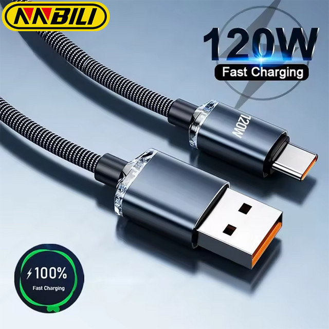 NNBILI 120W USB zu Typ C Schnellladekabel in Rot für Samsung Xiaomi Huawei POCO und OPPO - Bild 1