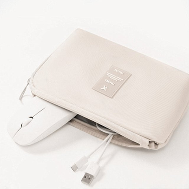 JBAILI Kabel Aufbewahrungstasche aus Twill Oxford Stoff in Beige, tragbarer Organizer für digitale Elektronik, Kopfhörer und Zubehör mit Reißverschluss - Bild 1
