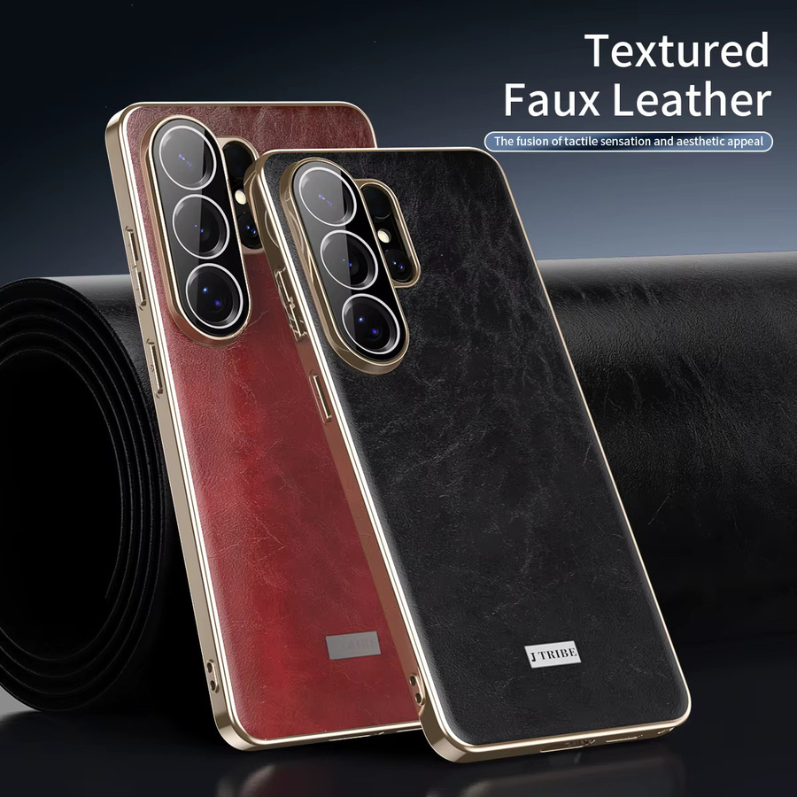 Luxuriöse Ölwachs-Lederhülle mit galvanisiertem Rahmen für Samsung Galaxy S24 Ultra, S25 Ultra und S26 Ultra in Schwarz oder Braun - Bild 2