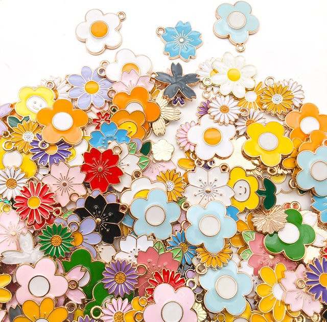Blumen Charms, Emaille, Bunt, Anhänger - Bild 1