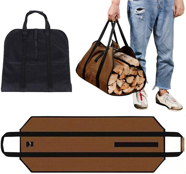 KITPIPI Holzscheit-Tragetasche aus Stoff in Schwarz mit Griffen, wasserdicht und kratzfest für Camping und Kamin - Bild 1
