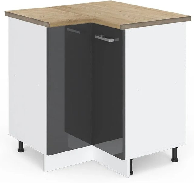 Vicco R-Line Eckunterschrank für die Küche in Anthrazit Hochglanz und Weiß mit Eiche-Optik, B/T/H: 75,6 x 60,0 x 81,6 cm - Bild 1