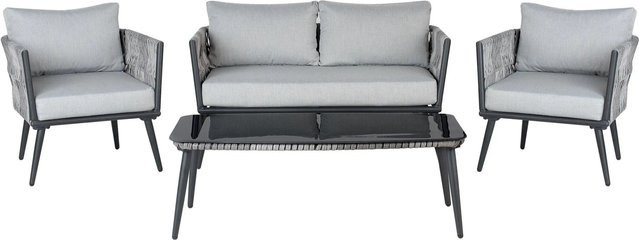Beliani Sitzgruppe PREVEZA aus Polyrattan in Hellgrau mit 2er-Sofa, Lounge-Sesseln und Couchtisch, B/T/H: 127 x 68 x 82 cm - Bild 1