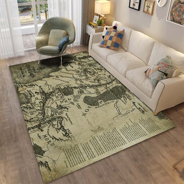 UQIDEHOME Bereichsteppich Mittelerde Karten Ring Muster in Beige, rutschfest und waschbar, B/T: 80 x 50 cm - Bild 1