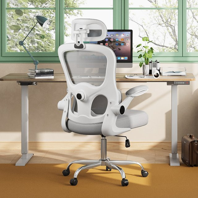 WLIVE Ergonomischer Bürostuhl in Weiß mit atmungsaktiver Netzrückenlehne und verstellbaren Armlehnen für das Homeoffice - Bild 1