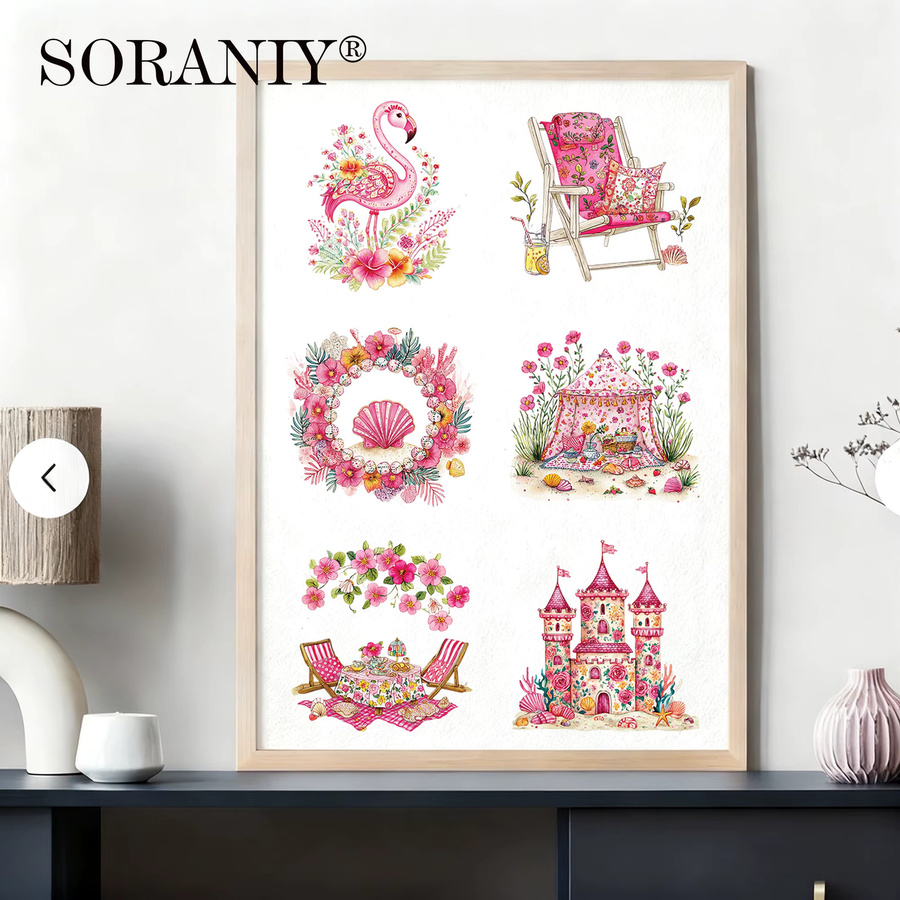 24-teiliges DIY-Transferpapier-Set mit floralem Strandmotiv in Rosa für 16oz Wasserflaschen (UV-DTF) - Bild 4