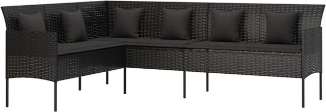 vidaXL Gartensofa in L-Form aus schwarzem PE-Rattan mit Polsterkissen und Metallrahmen - Bild 1