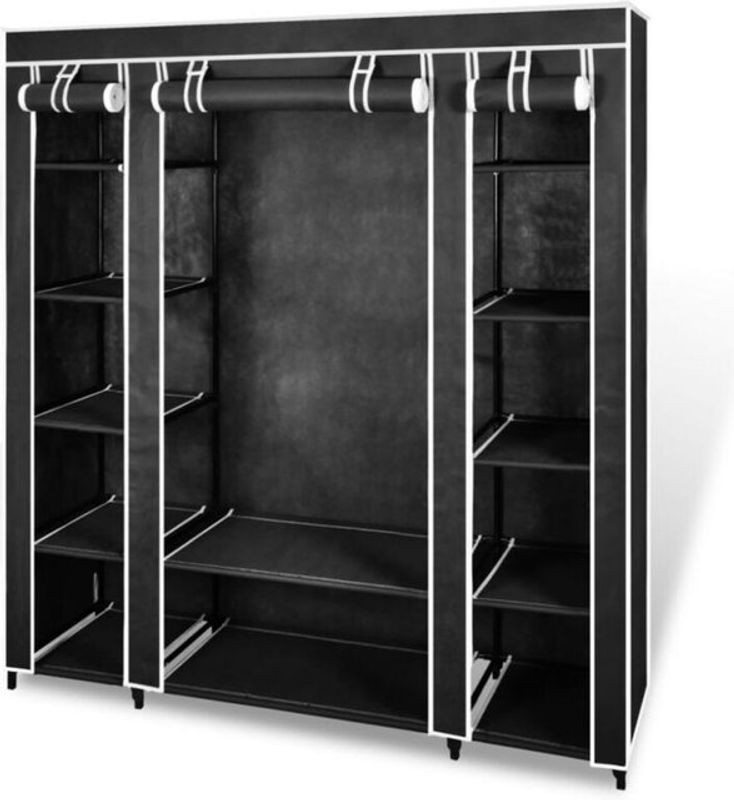 Vidaxl Stoffschrank mit Fächern und Kleiderstangen in Schwarz, B/T/H: 150 x 45 x 176 cm - Bild 1
