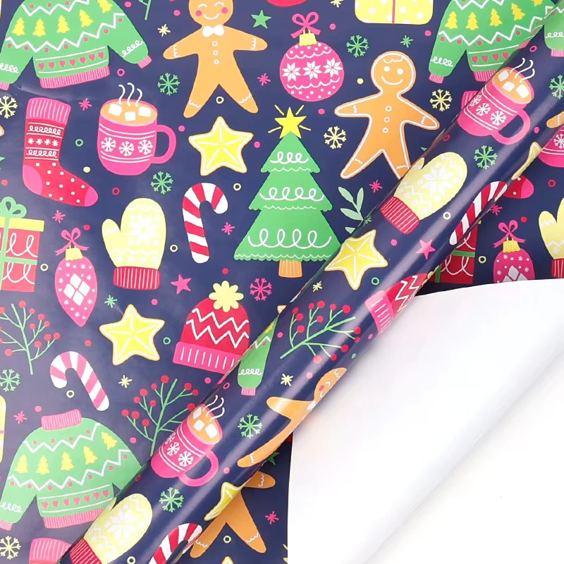 Buntes Weihnachts-Geschenkpapier mit Lebkuchenmann-Motiv aus Kraftpapier als Jumbo-Rolle - Bild 3