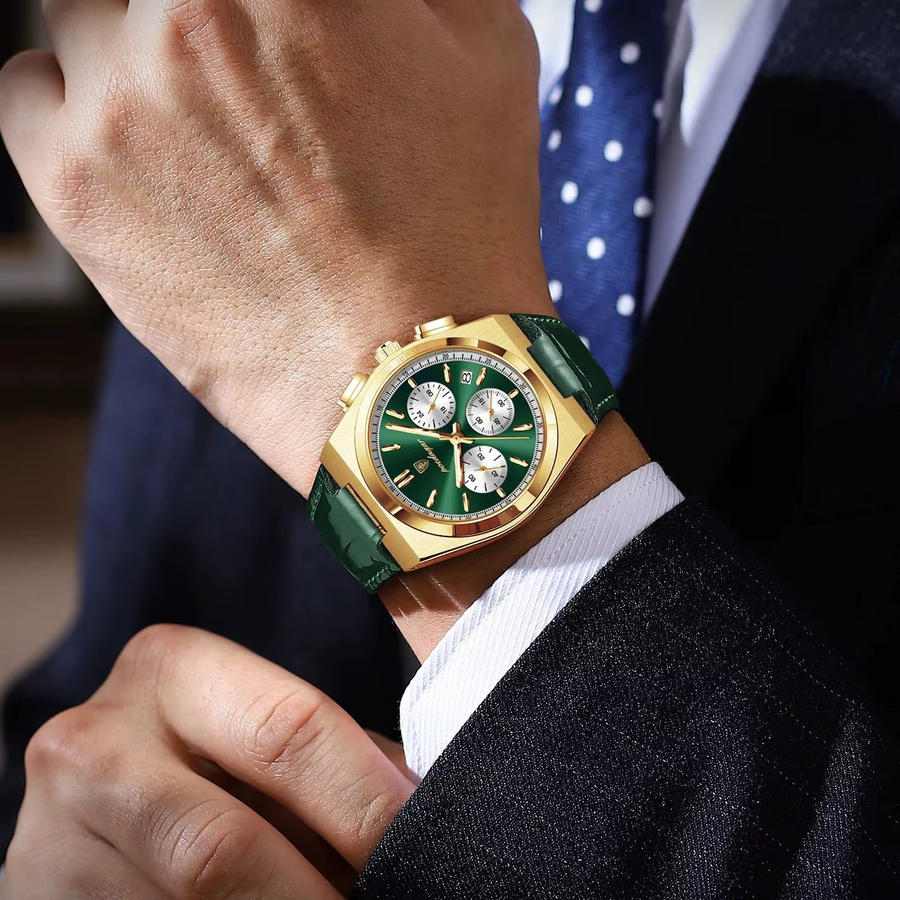 POEDAGAR Armbanduhr Chronograph, Quarz, Leder, Herren - Bild 6