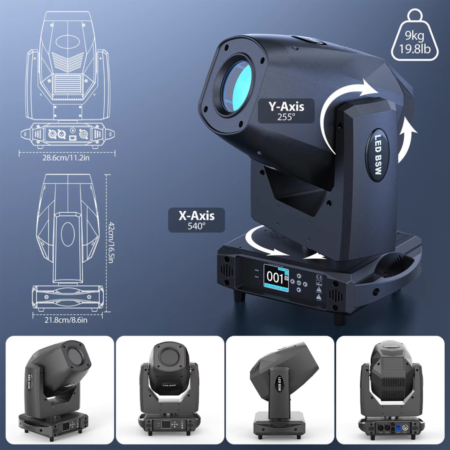 Somspot LED Moving Head 3-in-1 Beam Wash Spot mit Gobo-Effekt in Schwarz - Bild 5
