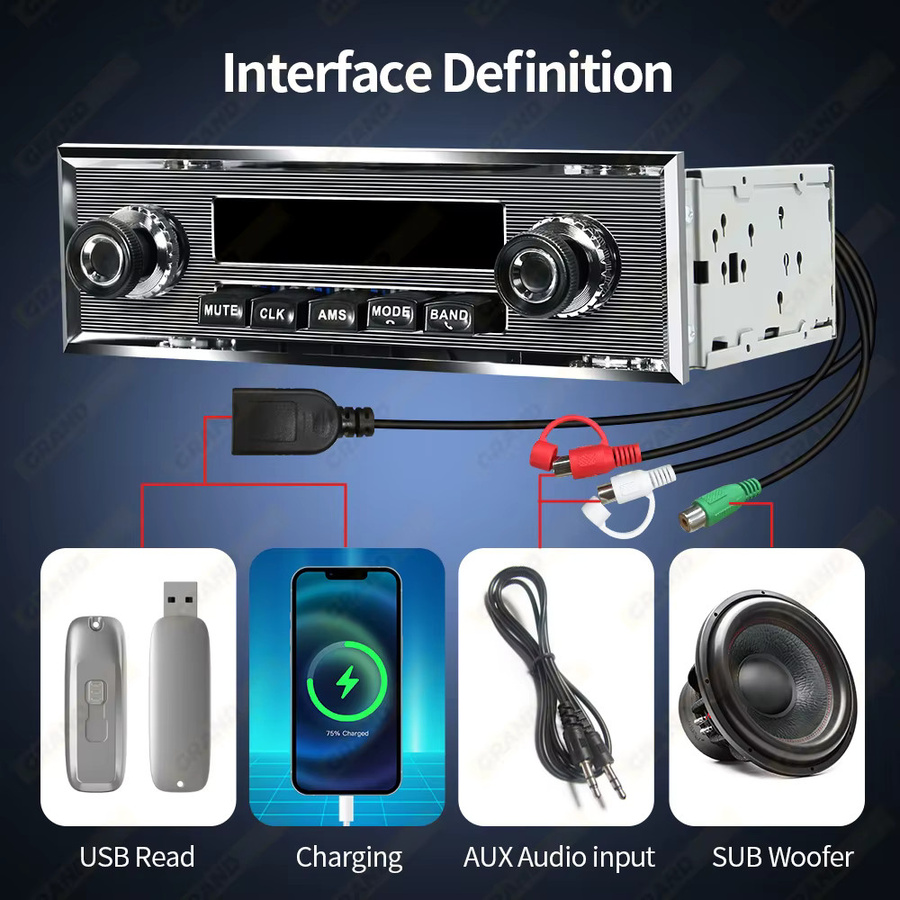 Grandnavi 1 DIN Autoradio Stereo mit Bluetooth, FM, MP3, USB und Aux für Mercedes Benz und Ford - Bild 6