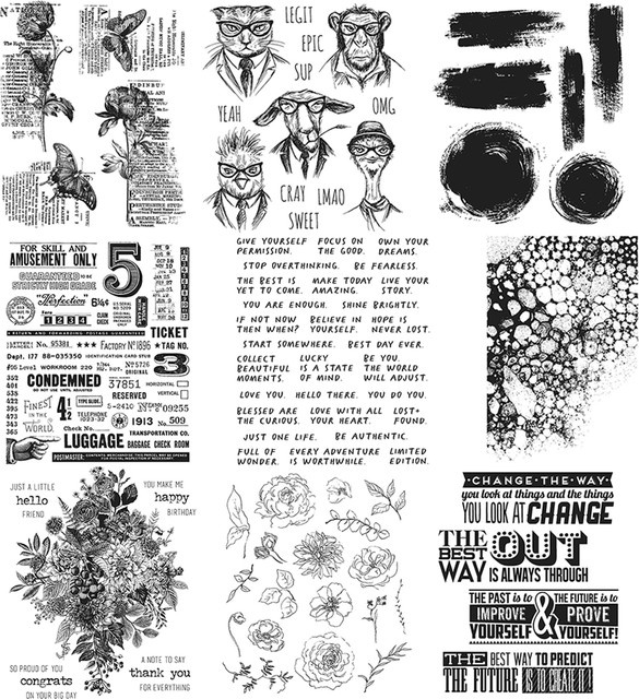 Transparente Bastelstempel mit Blumen und Schmetterlingen in Schwarz für Scrapbooking, Karten und Dekoration - Bild 1