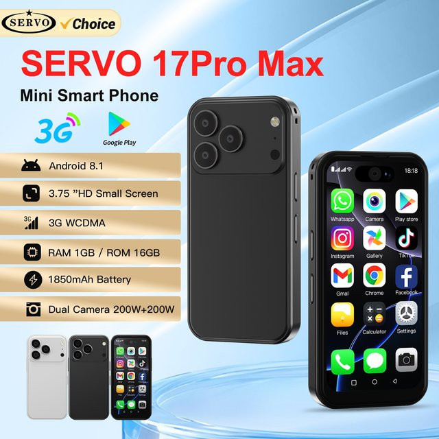 SERVO 17PRO MAX Android Mini Smartphone in Schwarz mit 3,75 Zoll Bildschirm, 16GB ROM, 3G WCDMA, Dual SIM und WiFi - Bild 1