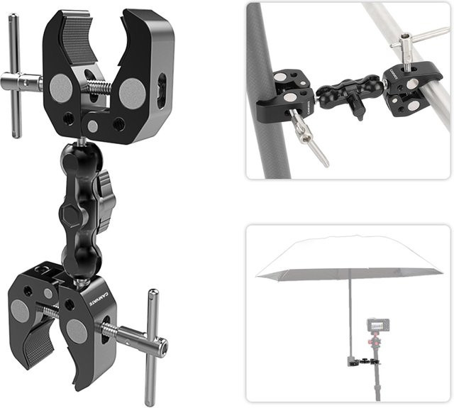 CAMVATE Super Clamp Kamera Clamp Mount Set mit Magic Arm und 2 Stück Super Clamp Crab in Schwarz für DSLR-Kamera und GoPro sowie LED-Licht - Bild 1