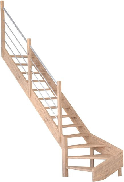 StarWood Treppe Mykonos Pro Winder in Eiche Braun mit Holz-Edelstahl-Geländer, Breite: 90 cm, Tiefe: 280 cm, Höhe: 13 cm - Bild 1