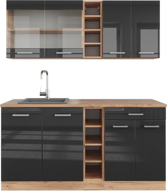 Vicco R-Line Single Küchenzeile Einbauküche in Anthrazit Hochglanz und Eiche, Breite: 160 cm - Bild 1