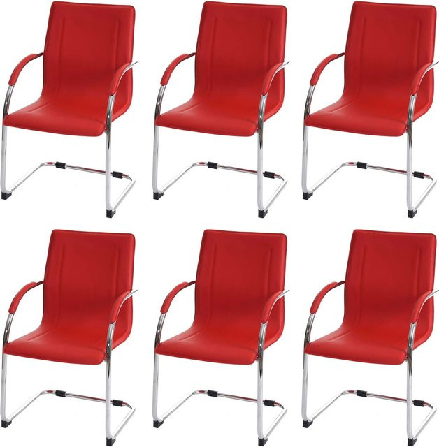 PROREGAL Konferenzstuhl Sammy 6er-Set in Rot mit Kunstleder und Stahlgestell als Freischwinger-Besucherstuhl, H x B x T: 93 x 56 x 56 cm, Sitzhöhe: 47 cm - Bild 1