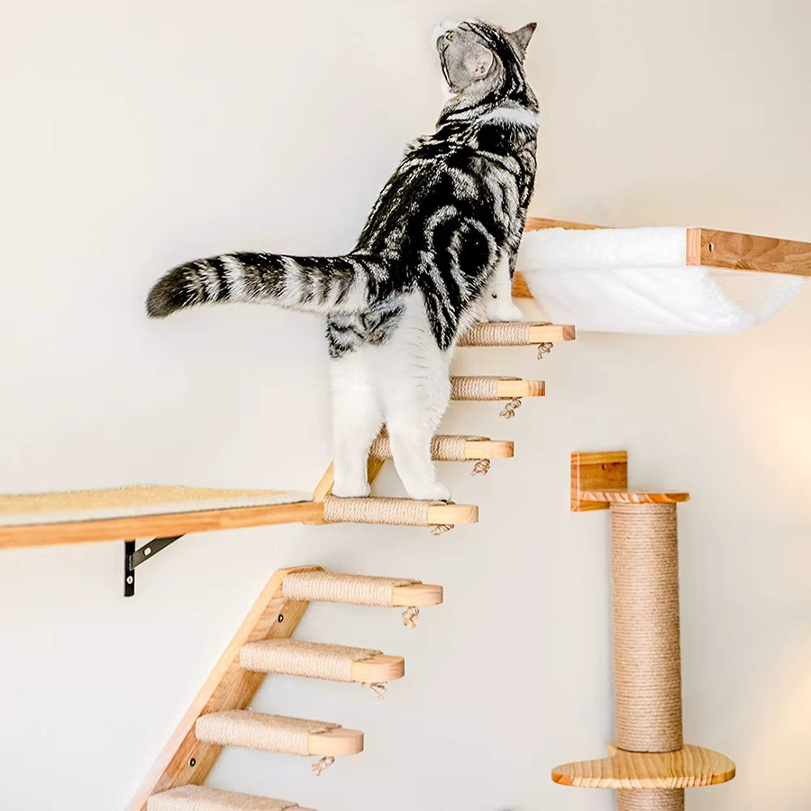 CWV DIY Katzen-Wandkletterregale aus Holz mit Hängematte und Versteckhaus im skandinavischen Design - Bild 1