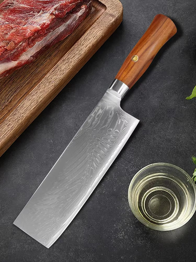InLeung Damaskus Kochbeil Cleaver aus Stahl mit Holzgriff in Silber - Bild 7