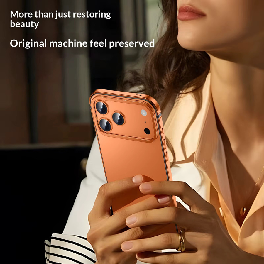 Apple Originalhülle für iPhone 16 und 15 Pro Max mit ultradünnem Aluminiumlegierungsrahmen und matter Rückseite in Weiß und Orange - Bild 1