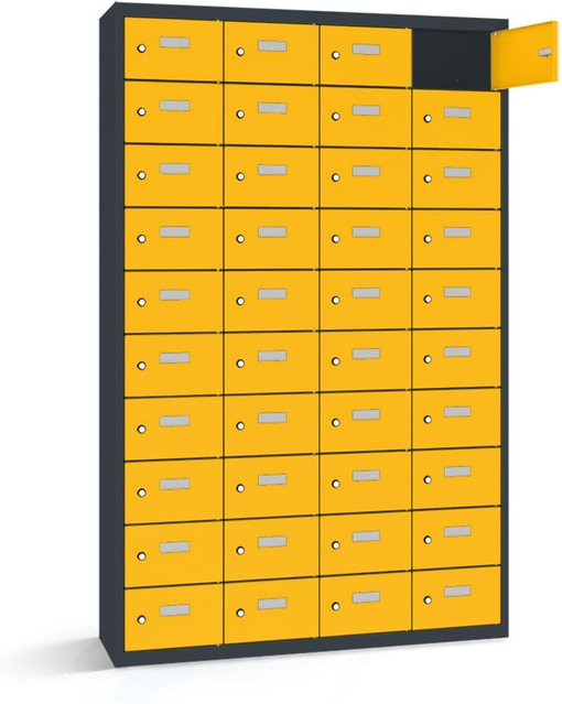 rotstahl Wertfachschrank mit 40 Fächern in Gelb und anthrazitgrauem Korpus, B/T/H: 115 x 50 x 180 cm - Bild 1