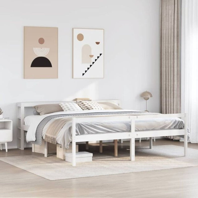 Vidaxl Seniorenbett aus Massivholz Kiefer mit Kopfteil in Weiß, B/T/H: 180 x 200 cm - Bild 1