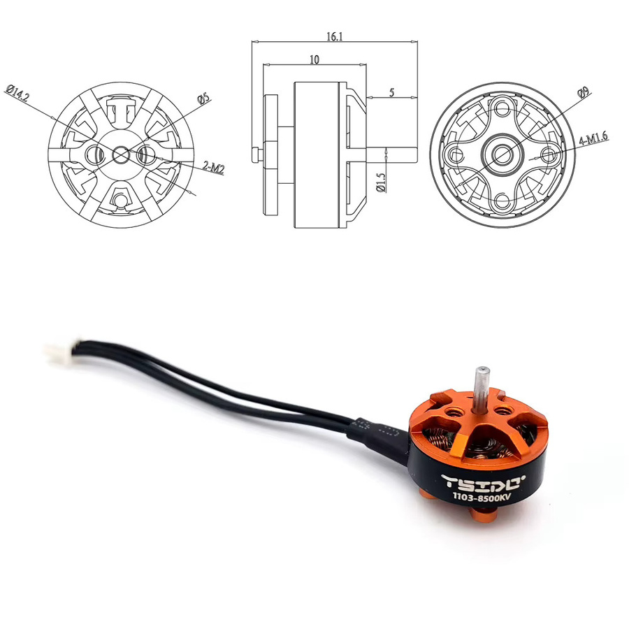 YSIDO Micro 1103 8500KV Bürstenloser Motor mit 1,5 mm Schaft in Orange, 4 Stück für Tinywhoop und Pavo20 Drohnen - Bild 2