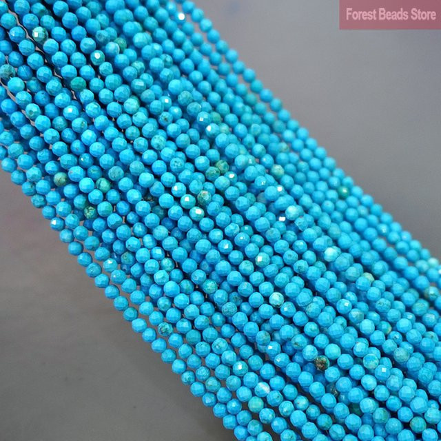 Türkisperlen, blau, facettiert, rund, Unisex, 15'' Strang - Bild 1