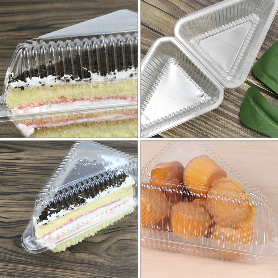 150 Stück transparente dreieckige Kuchenscheibenbehälter aus Kunststoff für Dessert, Mousse und Käsekuchen mit Snap-Lid - Bild 2