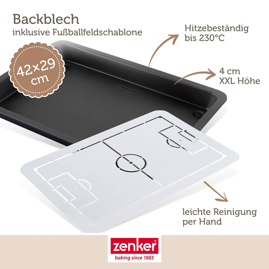 Zenker Backblech Soccer Baking mit Spielfeld-Schablone, beschichtet und Schwarz - Bild 3