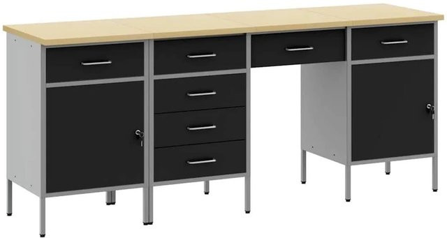 vidaXL Werkbank mit Schubladen und Pegboard, 4-teilig, Schwarz, B/T/H: 200 x 55 x 85 cm - Bild 1