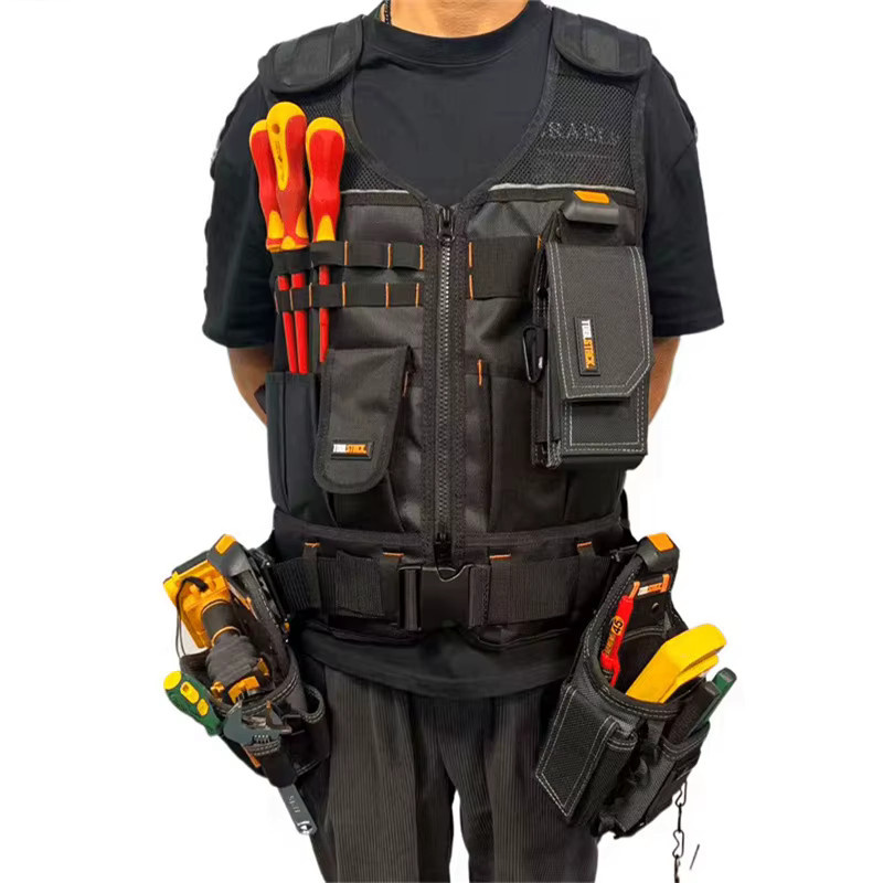 TOOLSTACK Arbeitsweste in Schwarz mit mehreren Taschen, langlebige und atmungsaktive Multifunktions-Bauweste für Elektriker - Bild 2