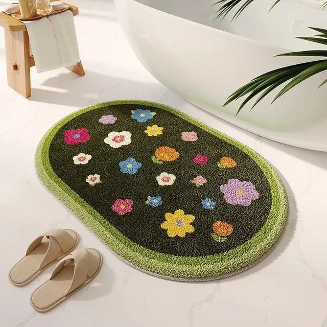 VIKAMA Teppich mit floralem Design in Multicolour, ovale Bodenmatte für Wohnzimmer und Schlafzimmer, rutschfest und wasserabsorbierend - Bild 1