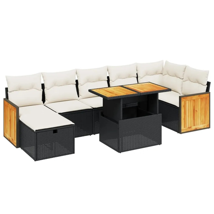 vidaXL 8-tlg Garten-Sofagarnitur aus Polyrattan in Schwarz mit Kissen und Couchtisch im L-Shape Design - Bild 2