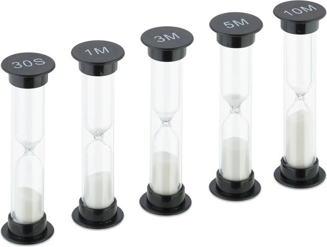 Relaxdays Sanduhren 5er Set in Weiß und Schwarz mit Zeitintervallen von 30 Sekunden bis 10 Minuten, Höhe: 9 cm, Durchmesser: 2,5 cm - Bild 1