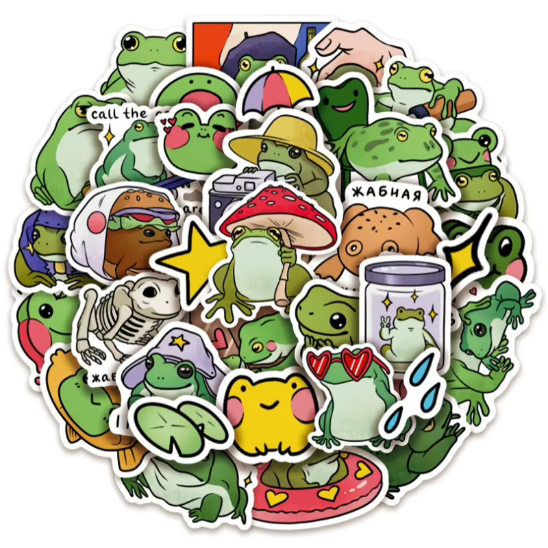 50 Stück Lustige Frosch-Cartoon-Aufkleber in Multicolour für Laptop, Handy und Skateboard - Bild 3