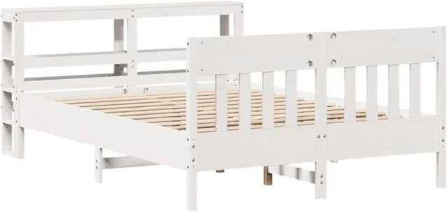 vidaXL Massivholzbett aus Kiefernholz in Weiß, rustikales Bett ohne Matratze, B/T/H: 140 x 190 x 82 cm - Bild 1