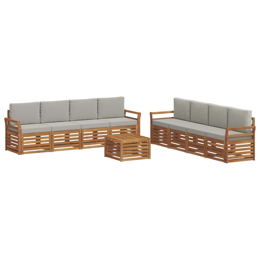 vidaXL Gartenmöbel Set 9-teilig aus Massivholz Akazie in Natur und Hellgrau mit Tisch, Sesseln und Kissen im modernen Latten-Design - Bild 2